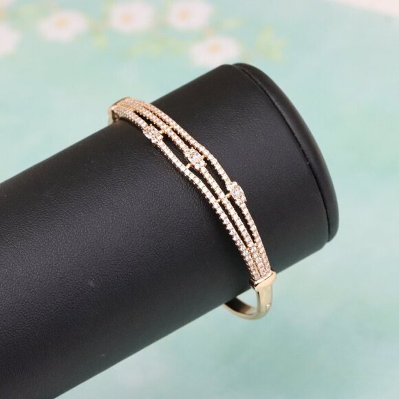 Triple Row Rose Gold Bangle with Sparkling Geometric Accents, XPBL0557 - Picture 9 of 12